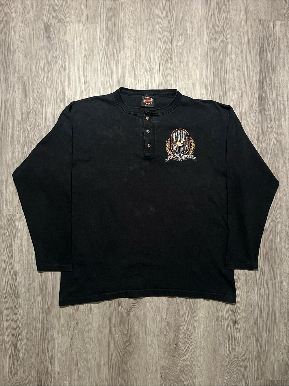 90s Harley Davidson quarter button, long sleeve T-shirt Brandts Wabash IND Large